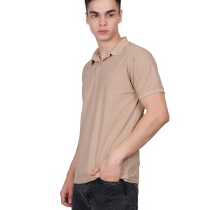 Slim Fit Polo T-Shirt with Double Cool Techno Fit Fabric Beige Color